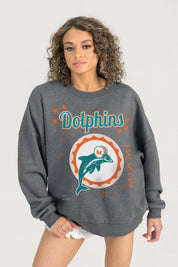 MIAMI DOLPHINS READY TO RUMBLE PREMIUM FLEECE DROP SHOULDER CREWNECK PULLOVER