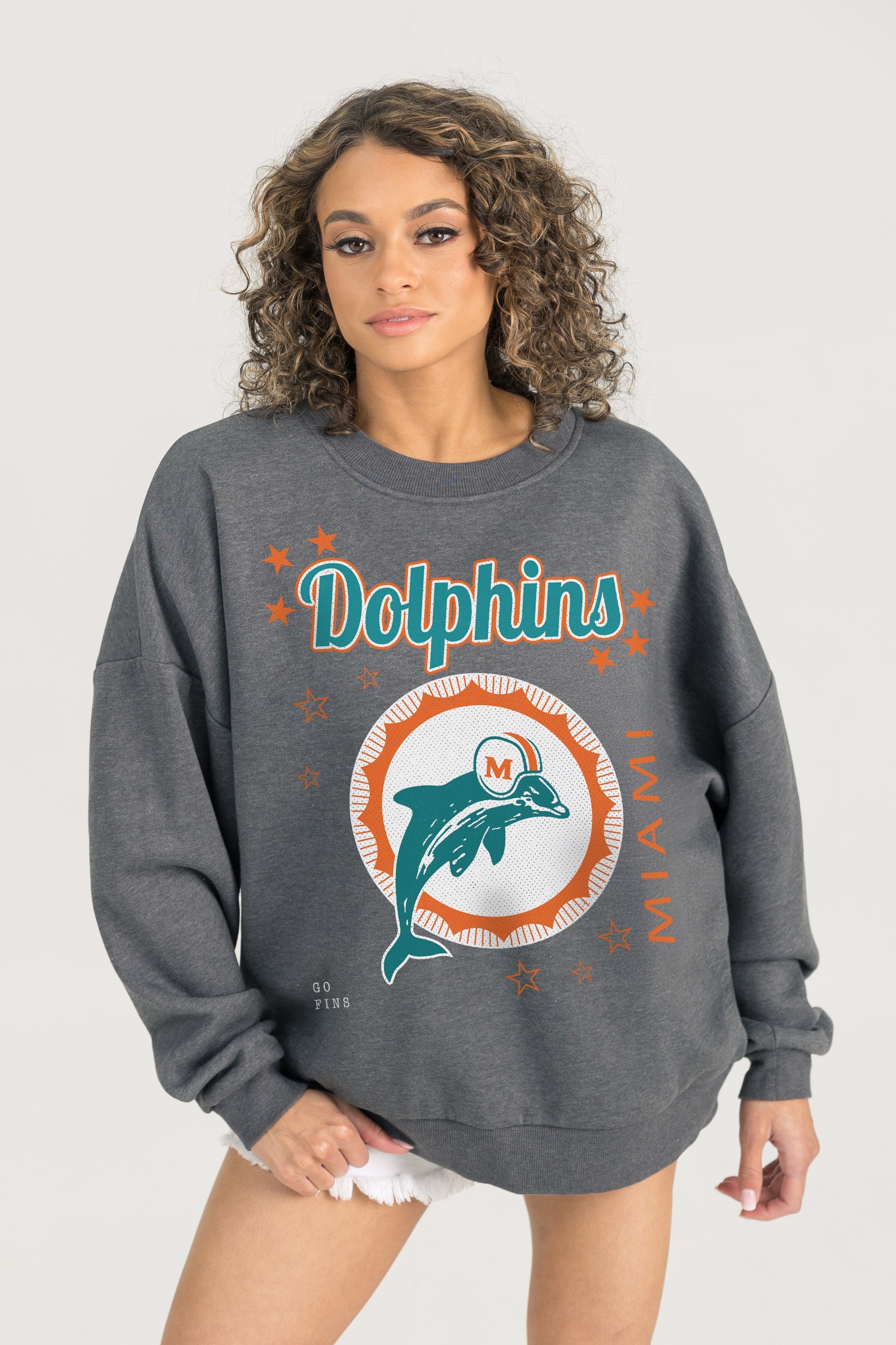 MIAMI DOLPHINS READY TO RUMBLE PREMIUM FLEECE DROP SHOULDER CREWNECK PULLOVER