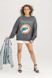 MIAMI DOLPHINS READY TO RUMBLE PREMIUM FLEECE DROP SHOULDER CREWNECK PULLOVER