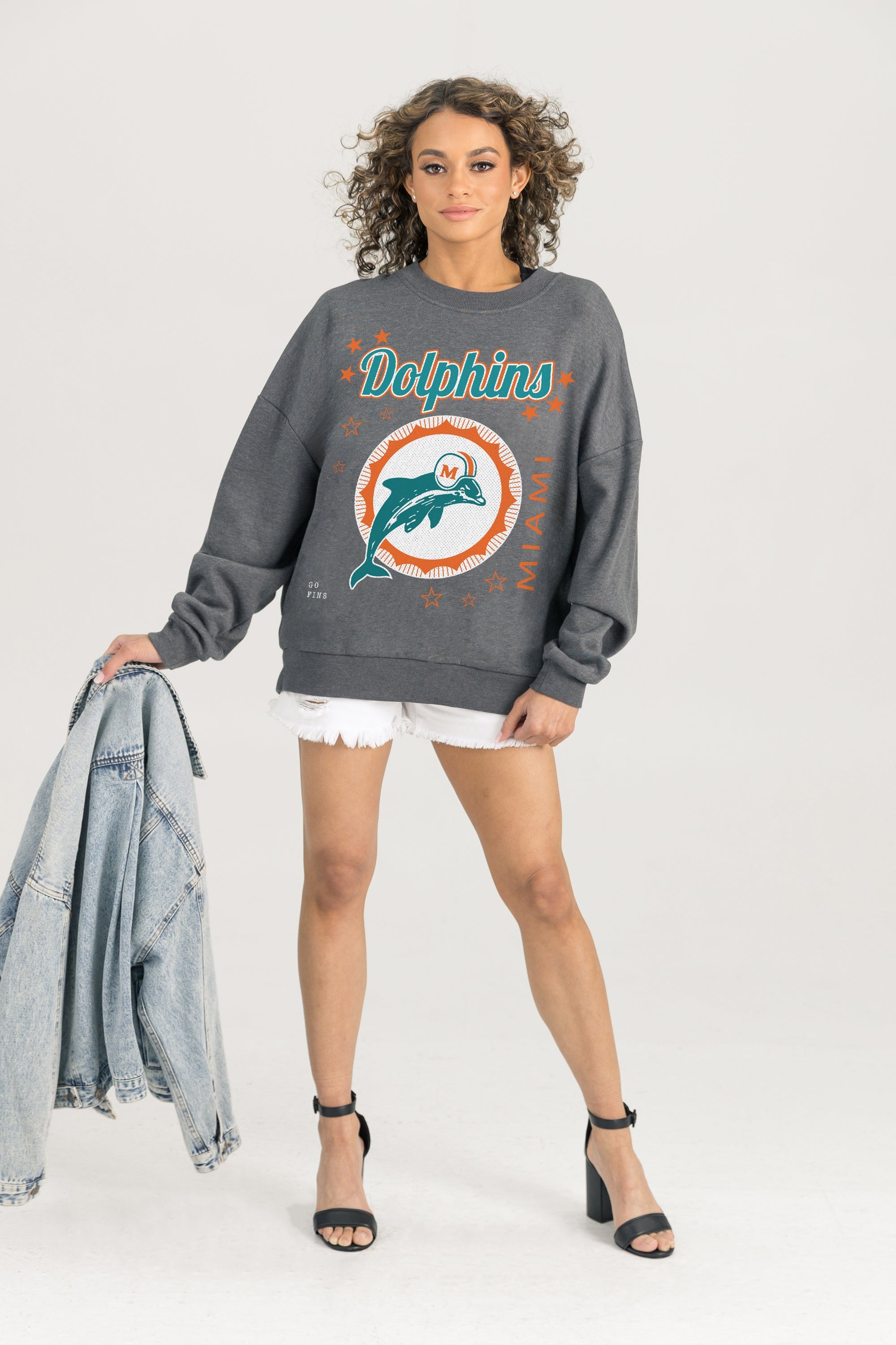 MIAMI DOLPHINS READY TO RUMBLE PREMIUM FLEECE DROP SHOULDER CREWNECK PULLOVER