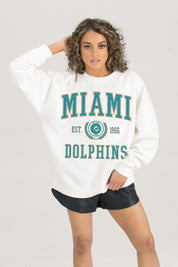 MIAMI DOLPHINS TIMELESS TRIUMPH PREMIUM FLEECE DROP SHOULDER CREWNECK PULLOVER