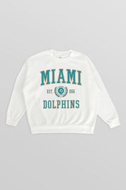 MIAMI DOLPHINS TIMELESS TRIUMPH PREMIUM FLEECE DROP SHOULDER CREWNECK PULLOVER