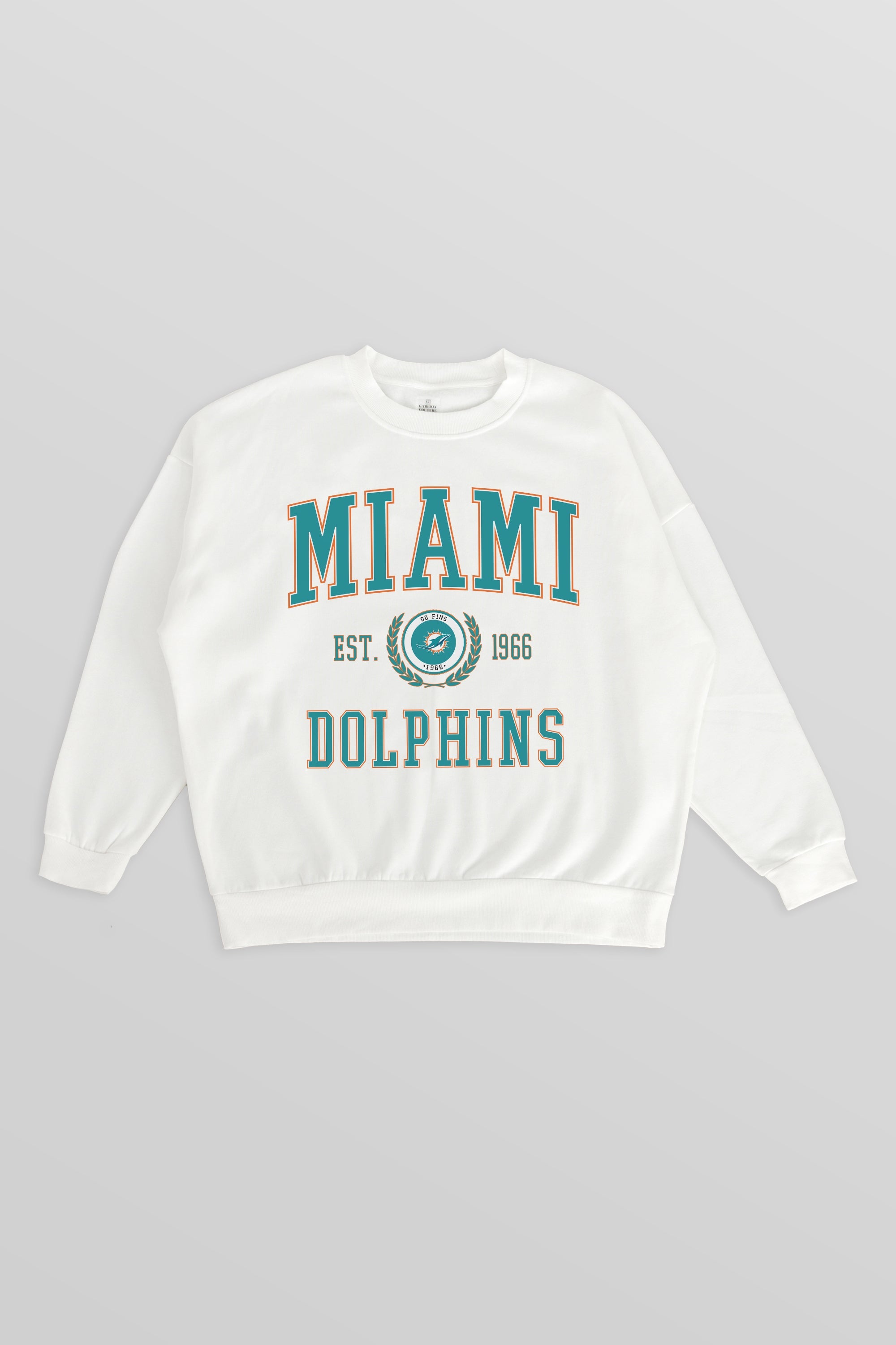 MIAMI DOLPHINS TIMELESS TRIUMPH PREMIUM FLEECE DROP SHOULDER CREWNECK PULLOVER