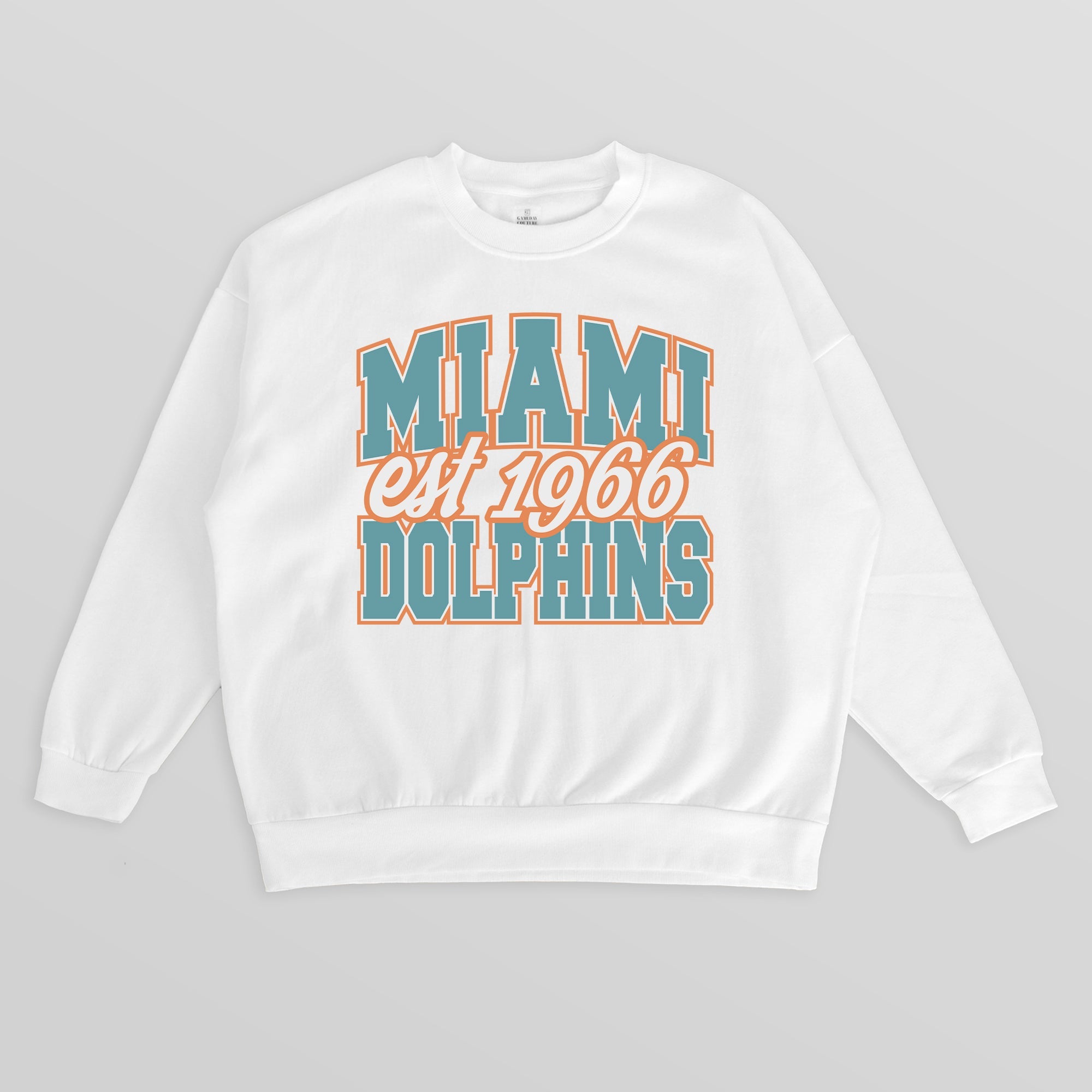 MIAMI DOLPHINS FADED FORMATION PREMIUM FLEECE CREWNECK PULLOVER