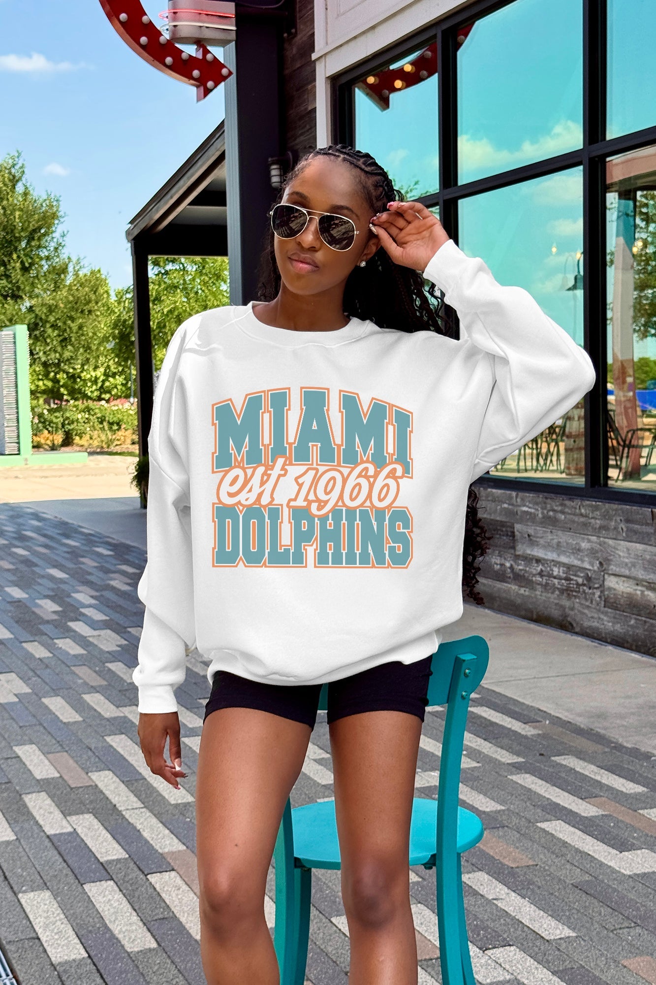 MIAMI DOLPHINS FADED FORMATION PREMIUM FLEECE CREWNECK PULLOVER