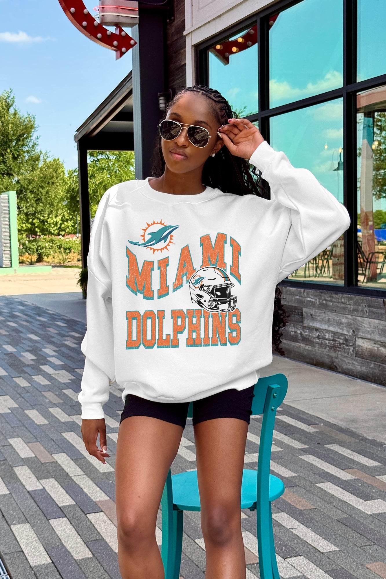 MIAMI DOLPHINS HARD EARNED PREMIUM FLEECE CREWNECK PULLOVER