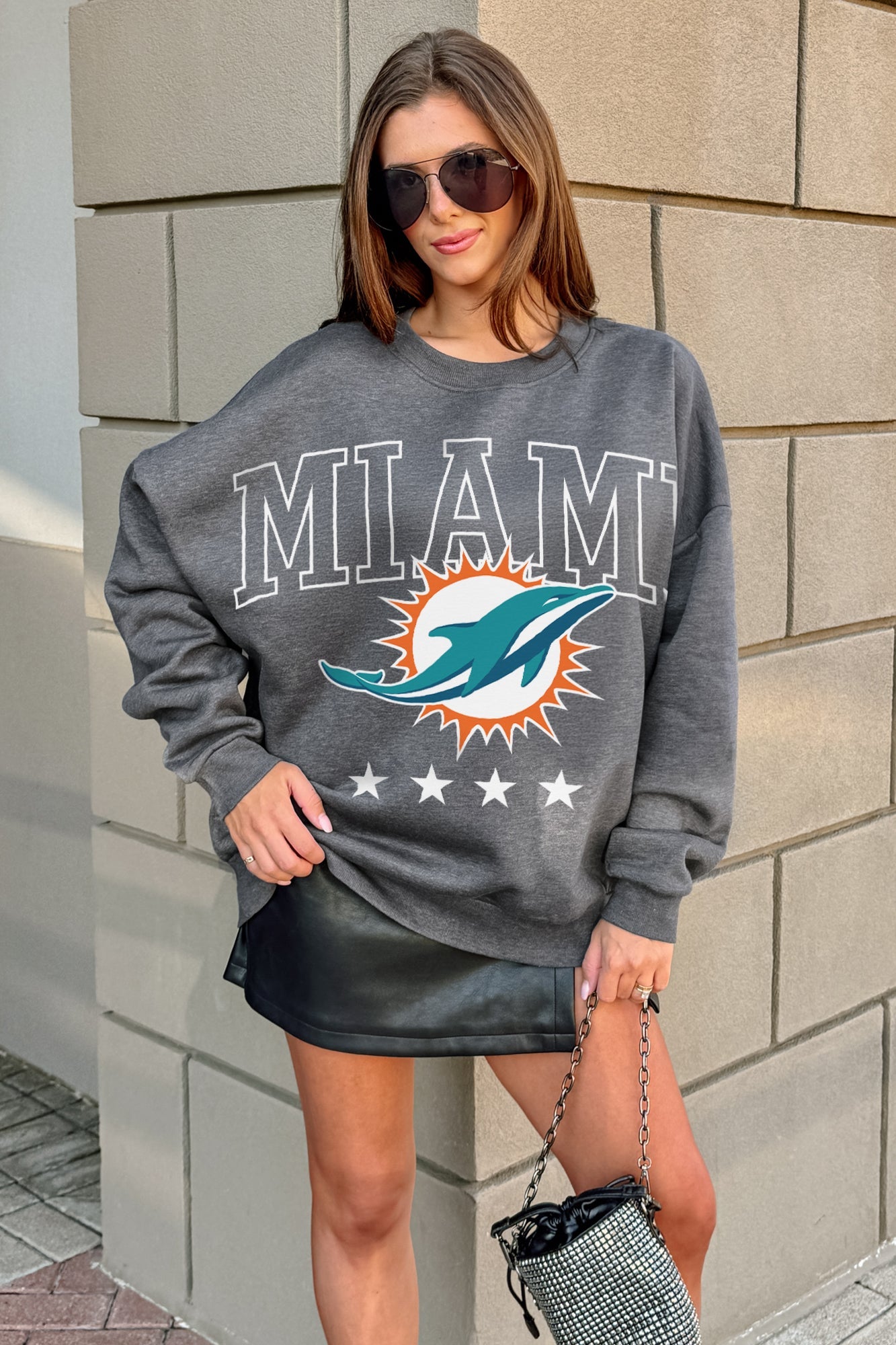 MIAMI DOLPHINS RISING STAR PREMIUM FLEECE CREWNECK PULLOVER