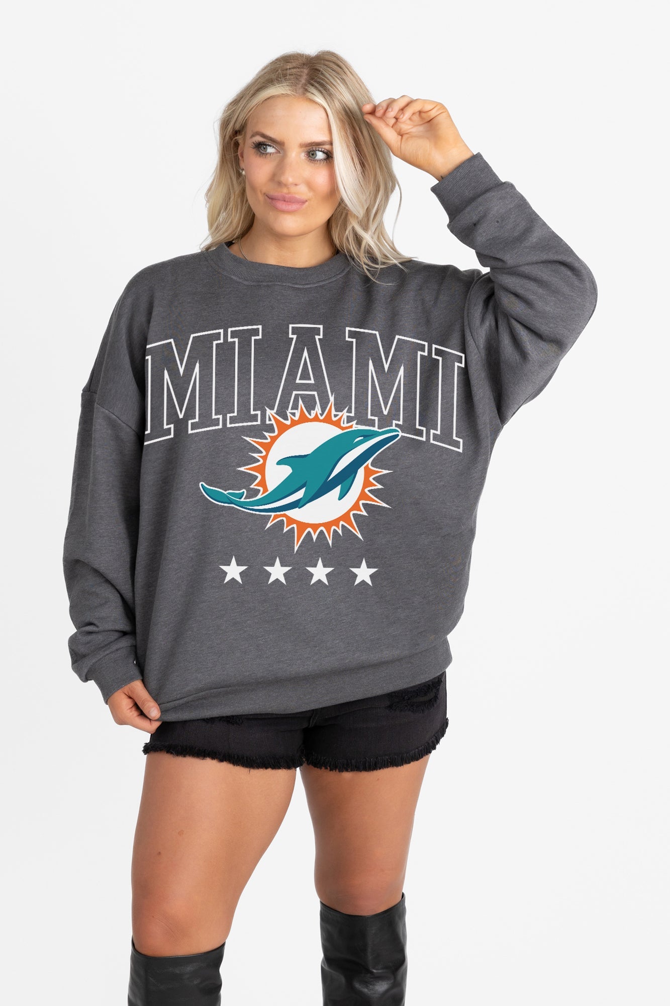 MIAMI DOLPHINS RISING STAR PREMIUM FLEECE CREWNECK PULLOVER