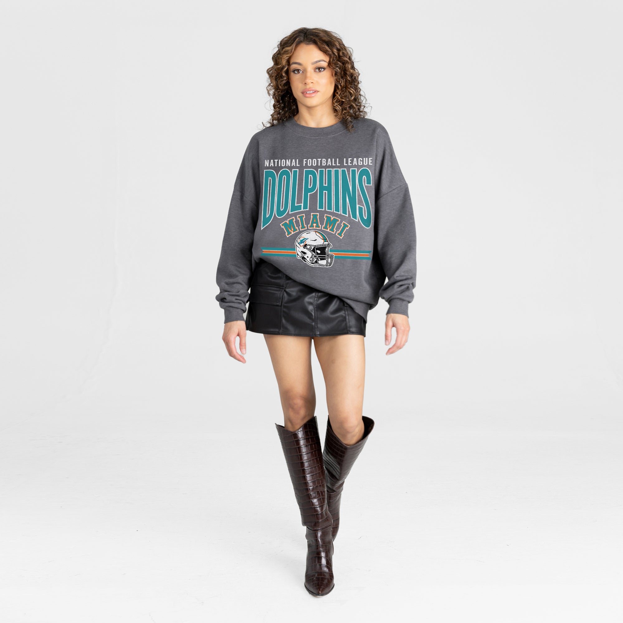 MIAMI DOLPHINS KICKOFF CLASSIC PREMIUM FLEECE DROP SHOULDER CREWNECK PULLOVER