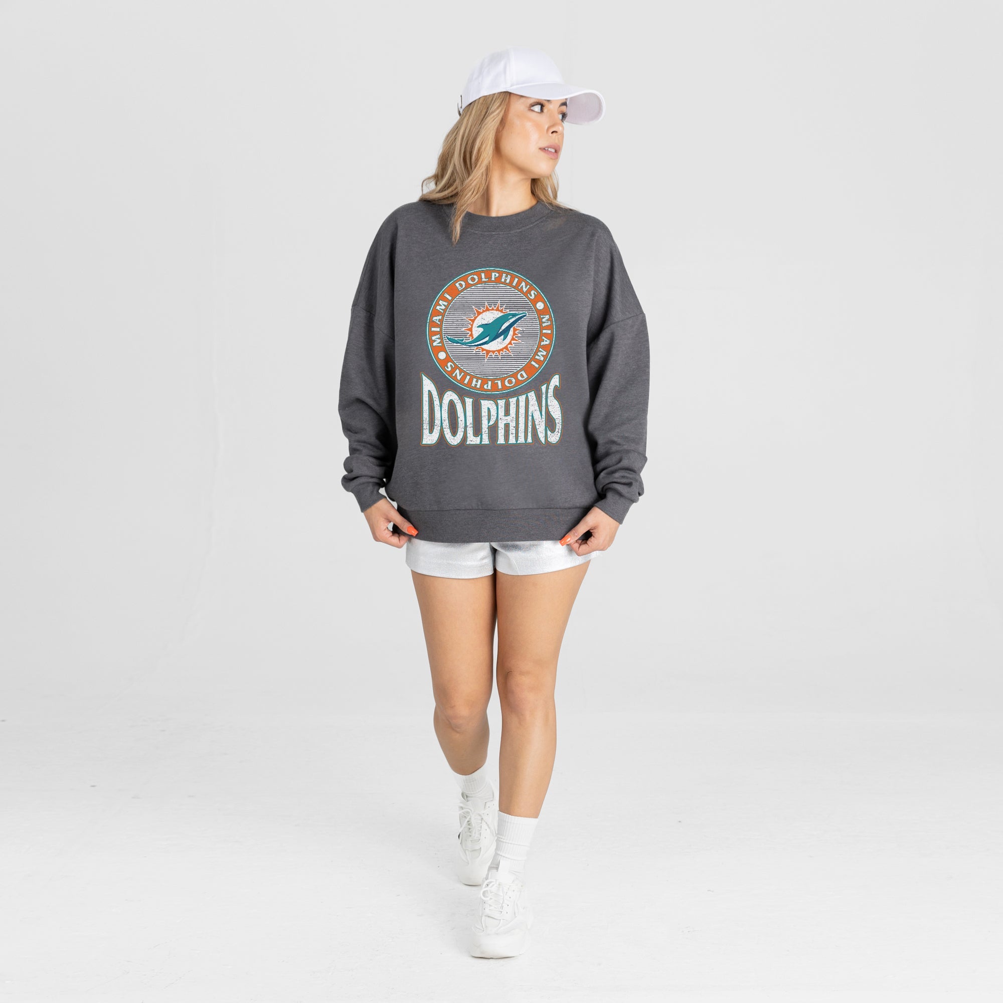 MIAMI DOLPHINS SATURDAY SEAL PREMIUM FLEECE DROP SHOULDER CREWNECK PULLOVER