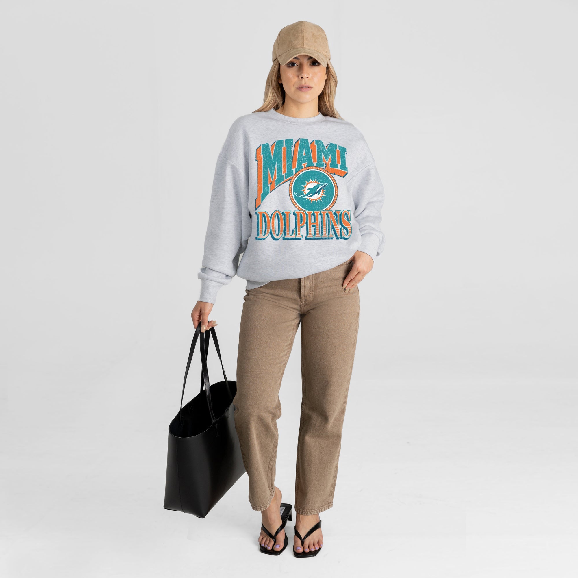 MIAMI DOLPHINS GAME ON PREMIUM FLEECE DROP SHOULDER CREWNECK PULLOVER