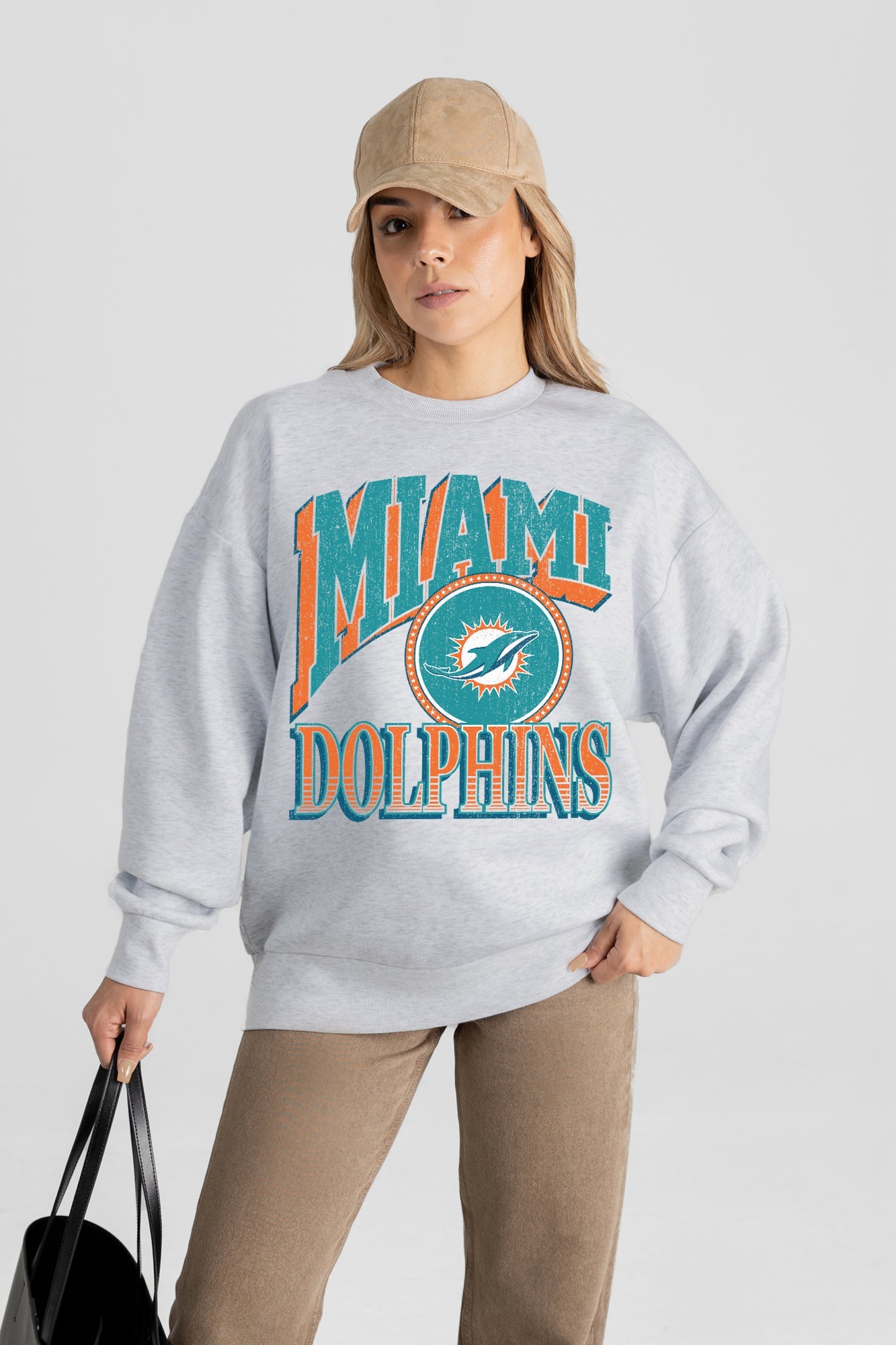 MIAMI DOLPHINS GAME ON PREMIUM FLEECE DROP SHOULDER CREWNECK PULLOVER