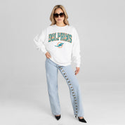 MIAMI DOLPHINS SWEET PLAY PREMIUM FLEECE DROP SHOULDER CREWNECK PULLOVER