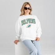 MIAMI DOLPHINS SWEET PLAY PREMIUM FLEECE DROP SHOULDER CREWNECK PULLOVER