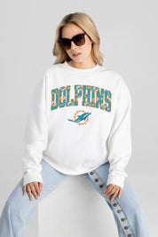 MIAMI DOLPHINS SWEET PLAY PREMIUM FLEECE DROP SHOULDER CREWNECK PULLOVER