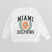 MIAMI DOLPHINS GOLD STANDARD PREMIUM FLEECE DROP SHOULDER CREWNECK PULLOVER