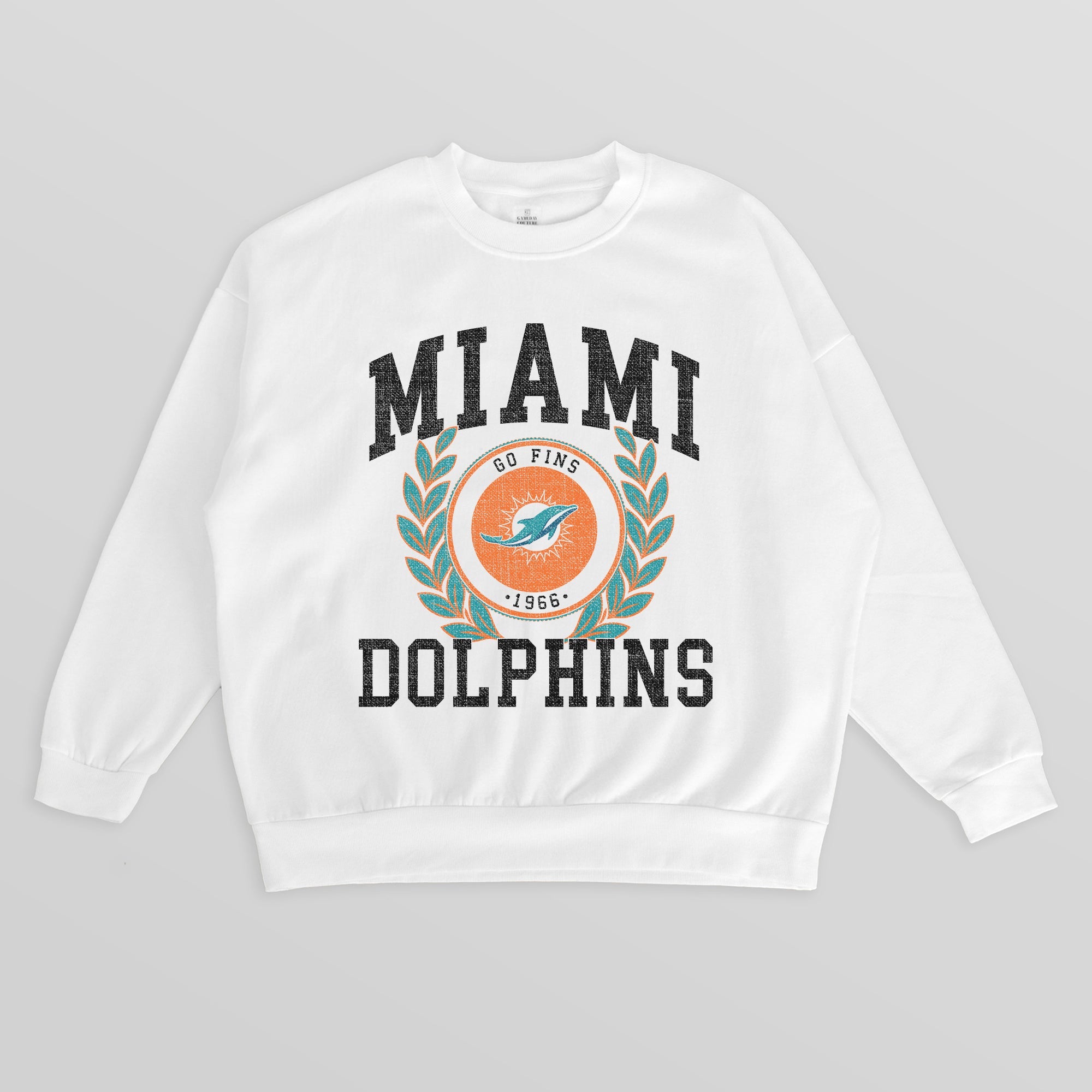 MIAMI DOLPHINS GOLD STANDARD PREMIUM FLEECE DROP SHOULDER CREWNECK PULLOVER