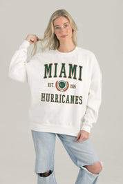 MIAMI HURRICANES TIMELESS TRIUMPH PREMIUM FLEECE DROP SHOULDER CREWNECK PULLOVER