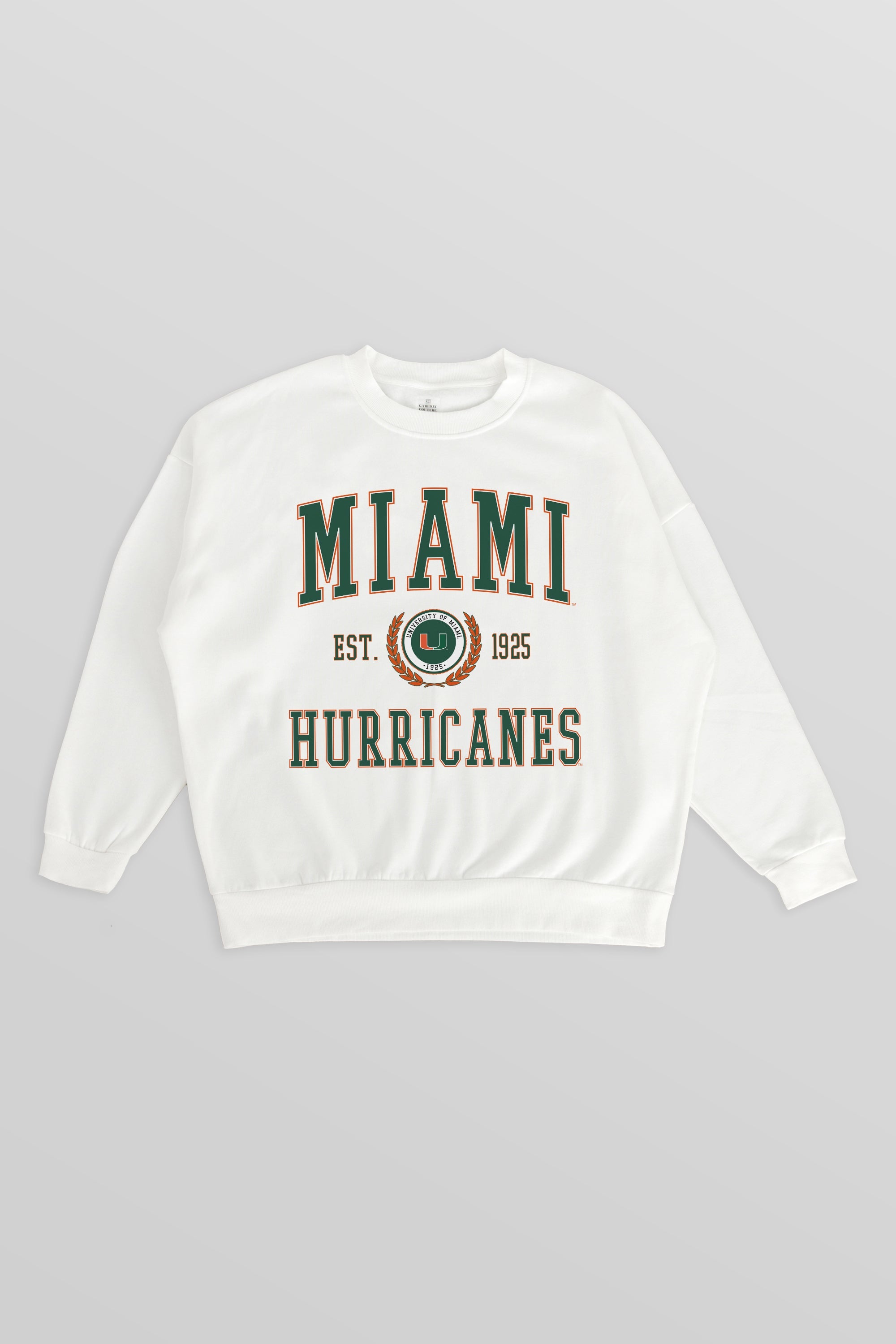 MIAMI HURRICANES TIMELESS TRIUMPH PREMIUM FLEECE DROP SHOULDER CREWNECK PULLOVER