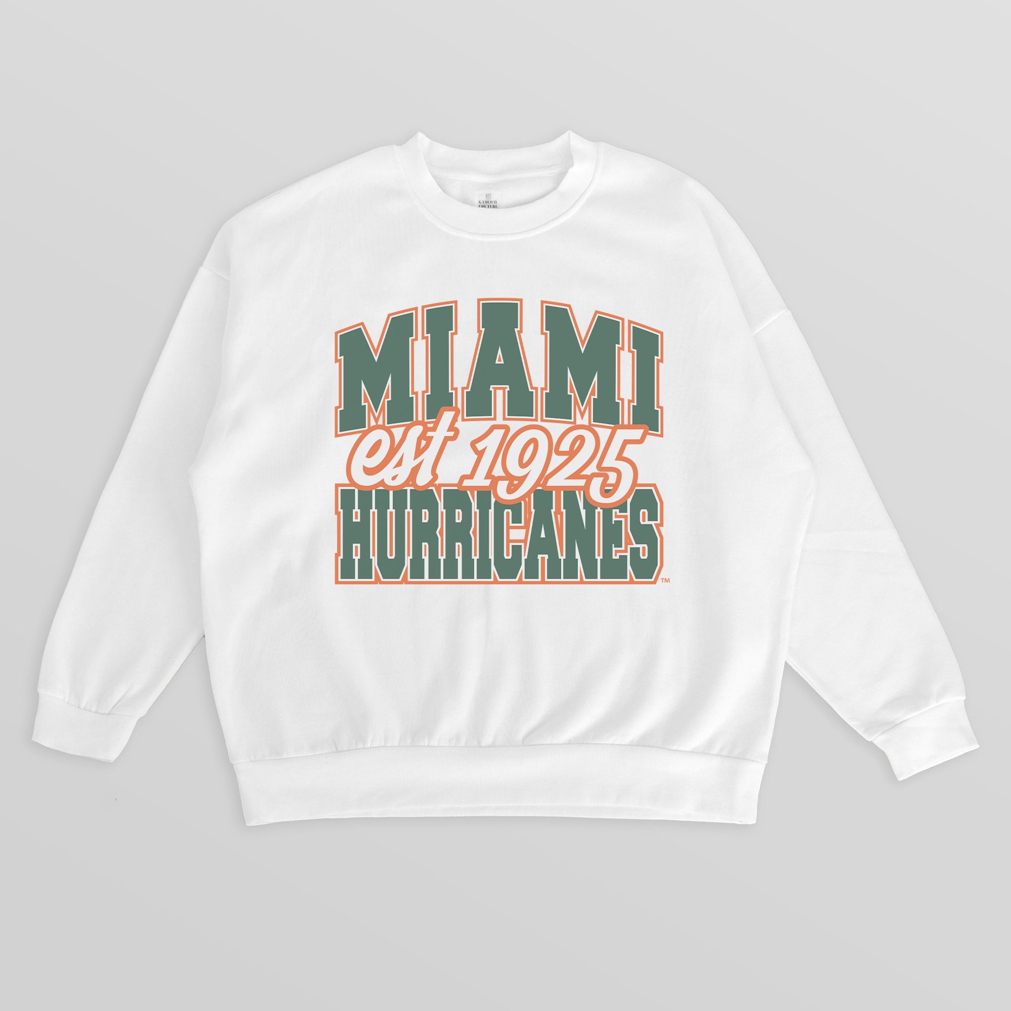 MIAMI HURRICANES FADED FORMATION PREMIUM FLEECE DROP SHOULDER CREWNECK PULLOVER