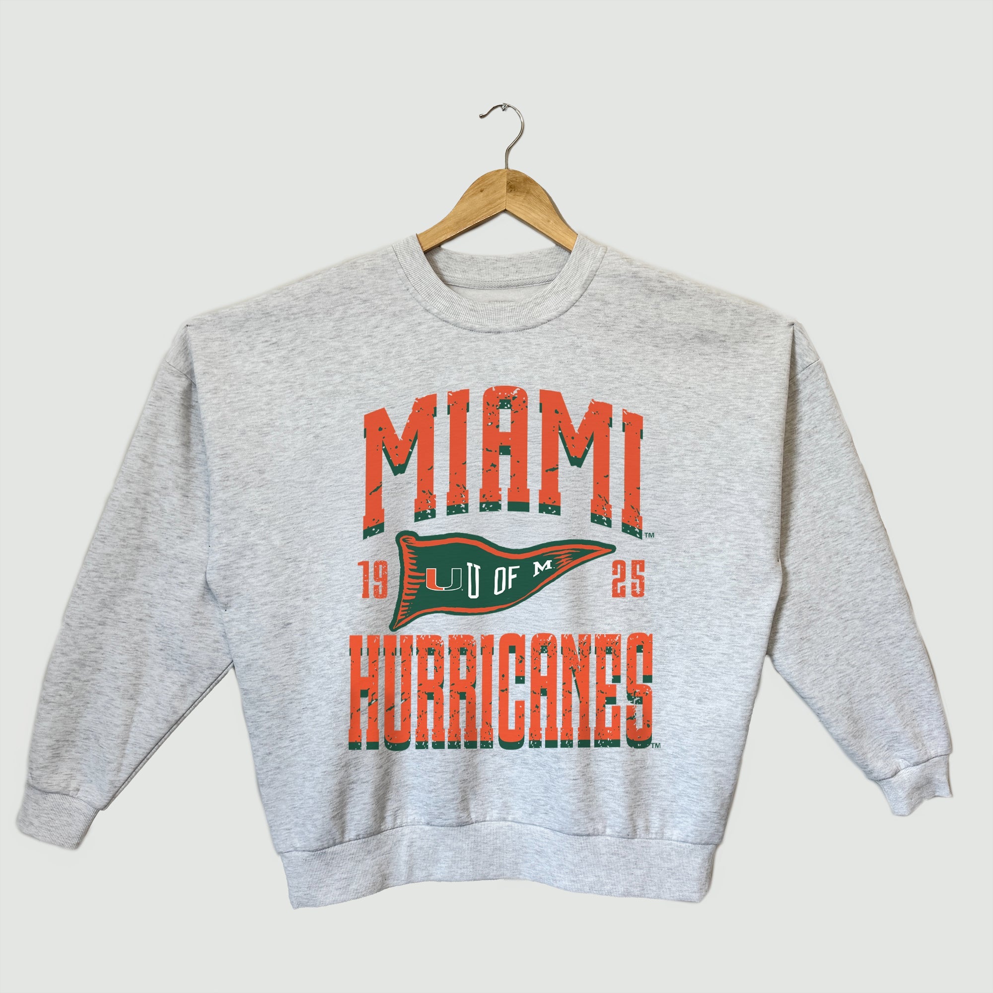 MIAMI HURRICANES PENNANT PRIDE PREMIUM FLEECE DROP SHOULDER CREWNECK PULLOVER