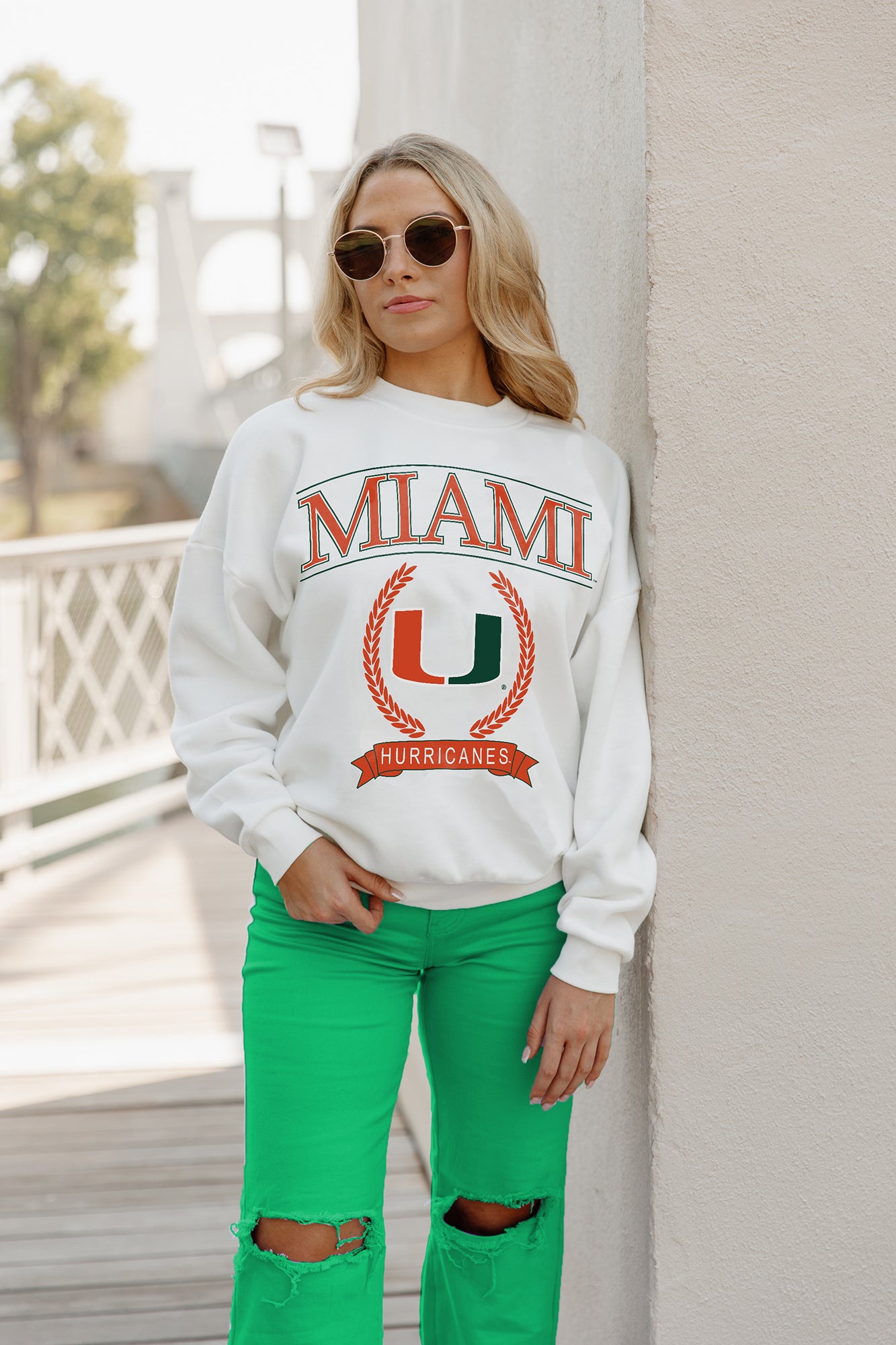 MIAMI HURRICANES Having A Ball Fleece Crew Pullover By Madi Prewett Troutt