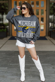 MICHIGAN WOLVERINES WILD TAILGATE PREMIUM FLEECE DROP SHOULDER CREWNECK PULLOVER
