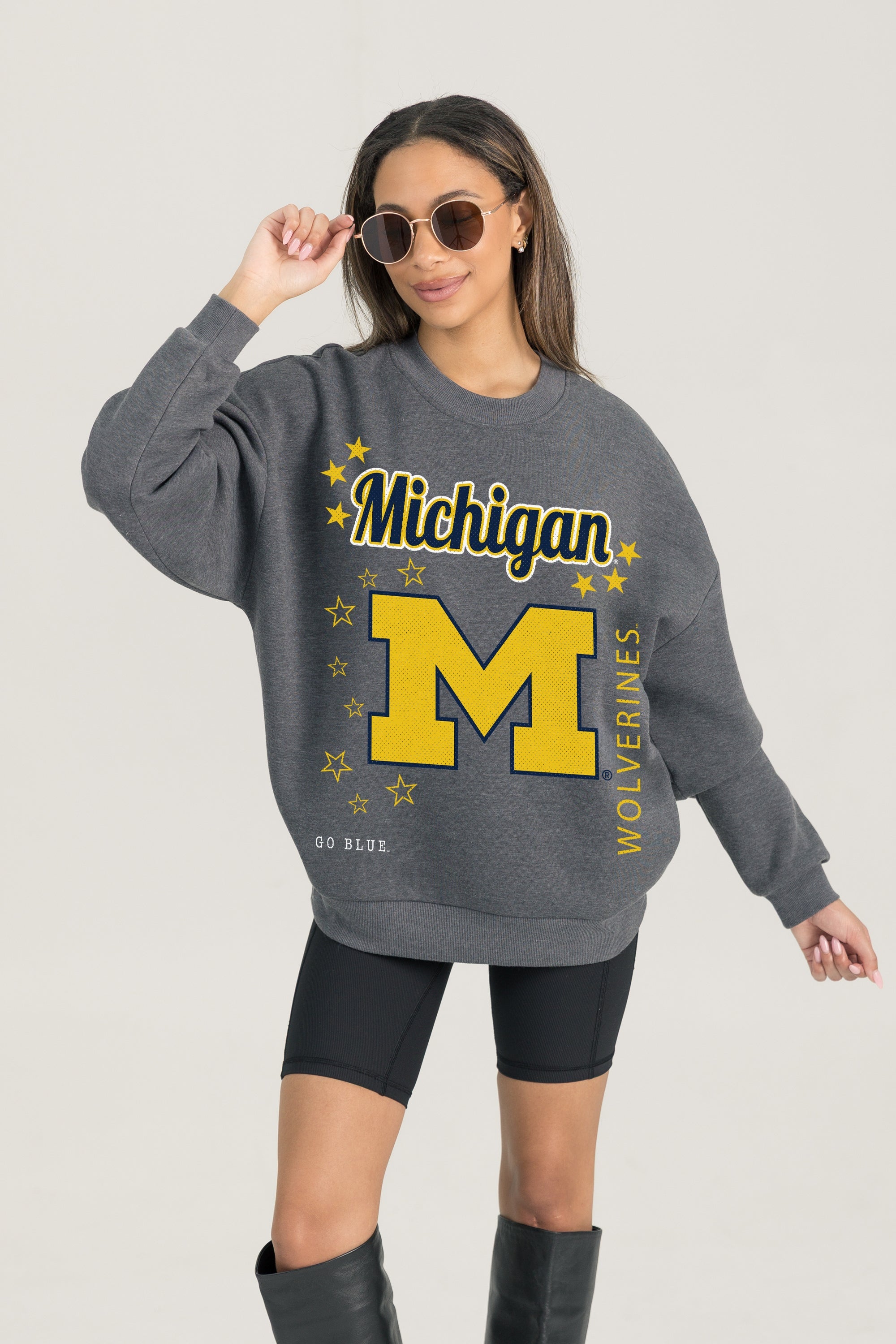 MICHIGAN WOLVERINES READY TO RUMBLE PREMIUM FLEECE DROP SHOULDER CREWNECK PULLOVER