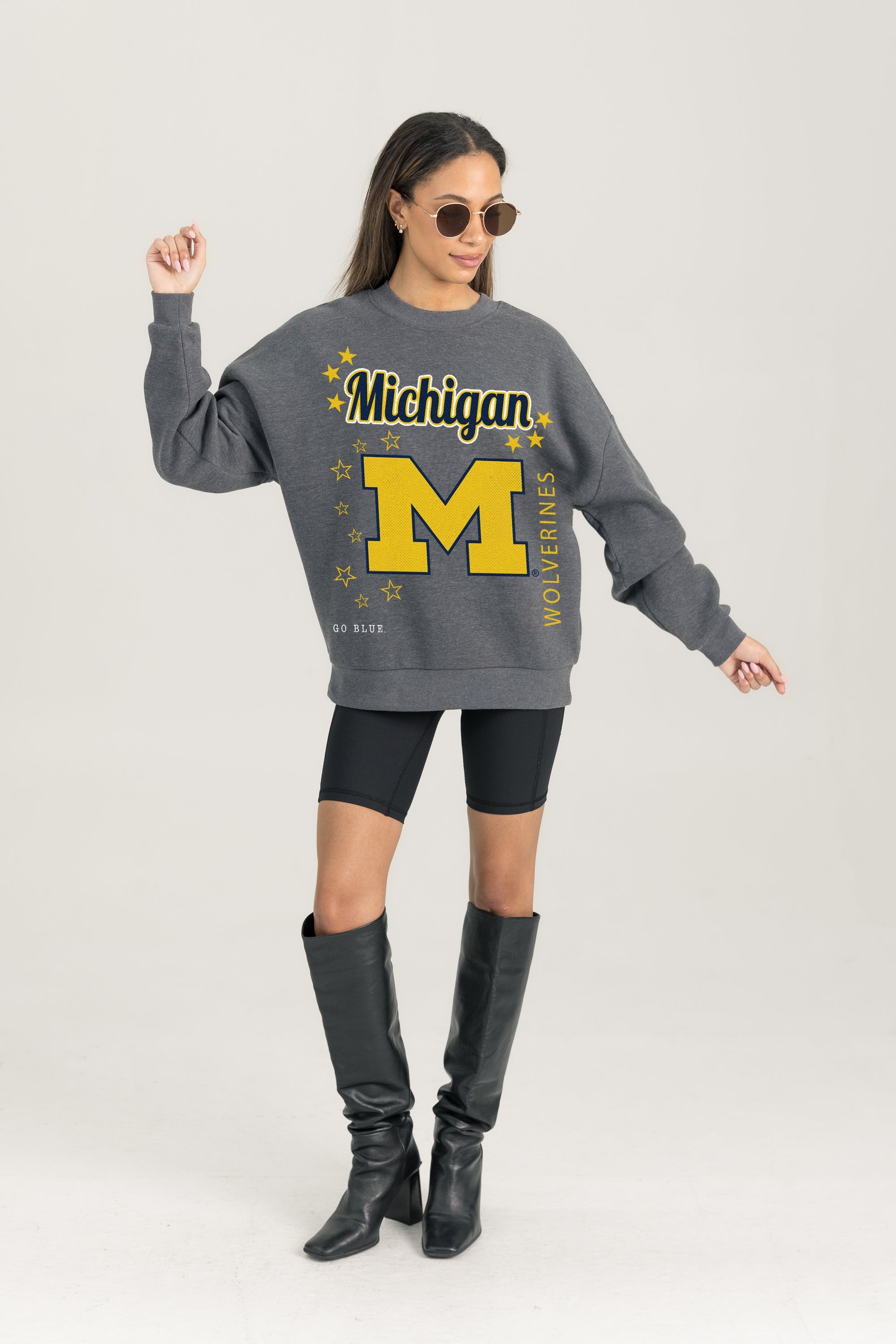 MICHIGAN WOLVERINES READY TO RUMBLE PREMIUM FLEECE DROP SHOULDER CREWNECK PULLOVER