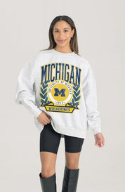 MICHIGAN WOLVERINES HERITAGE PREMIUM FLEECE DROP SHOULDER CREWNECK PULLOVER