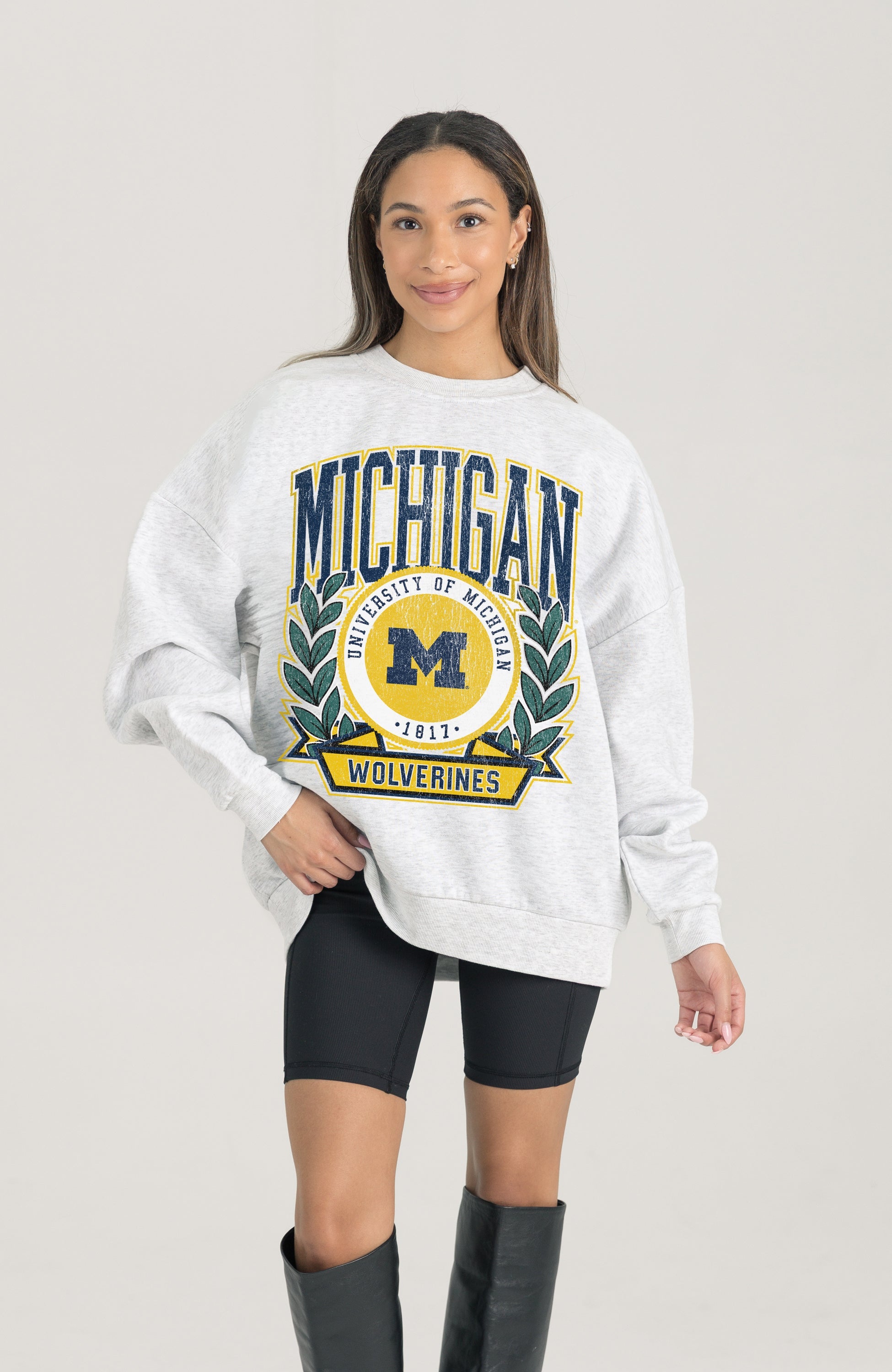 MICHIGAN WOLVERINES HERITAGE PREMIUM FLEECE DROP SHOULDER CREWNECK PULLOVER