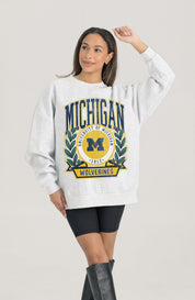 MICHIGAN WOLVERINES HERITAGE PREMIUM FLEECE DROP SHOULDER CREWNECK PULLOVER