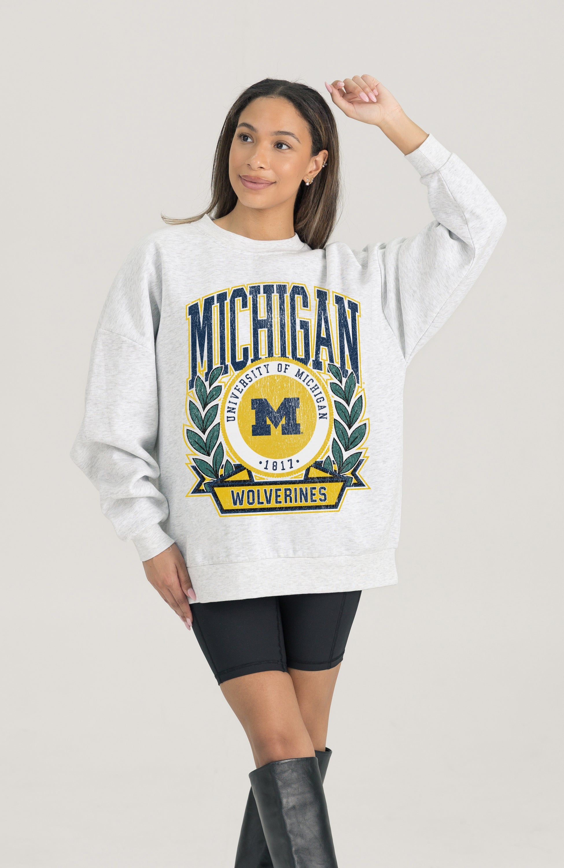 MICHIGAN WOLVERINES HERITAGE PREMIUM FLEECE DROP SHOULDER CREWNECK PULLOVER