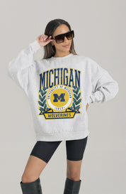 MICHIGAN WOLVERINES HERITAGE PREMIUM FLEECE DROP SHOULDER CREWNECK PULLOVER