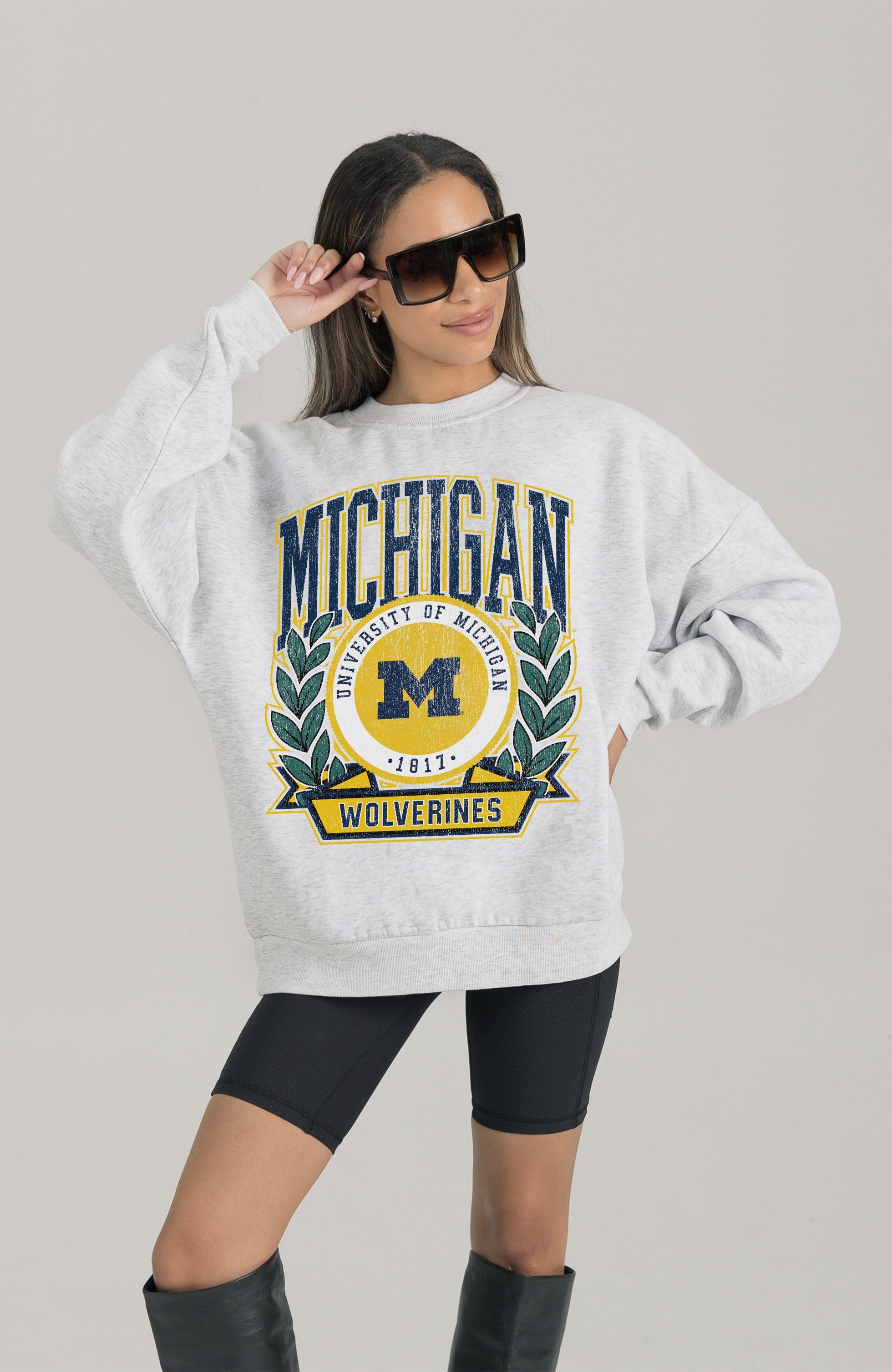 MICHIGAN WOLVERINES HERITAGE PREMIUM FLEECE DROP SHOULDER CREWNECK PULLOVER