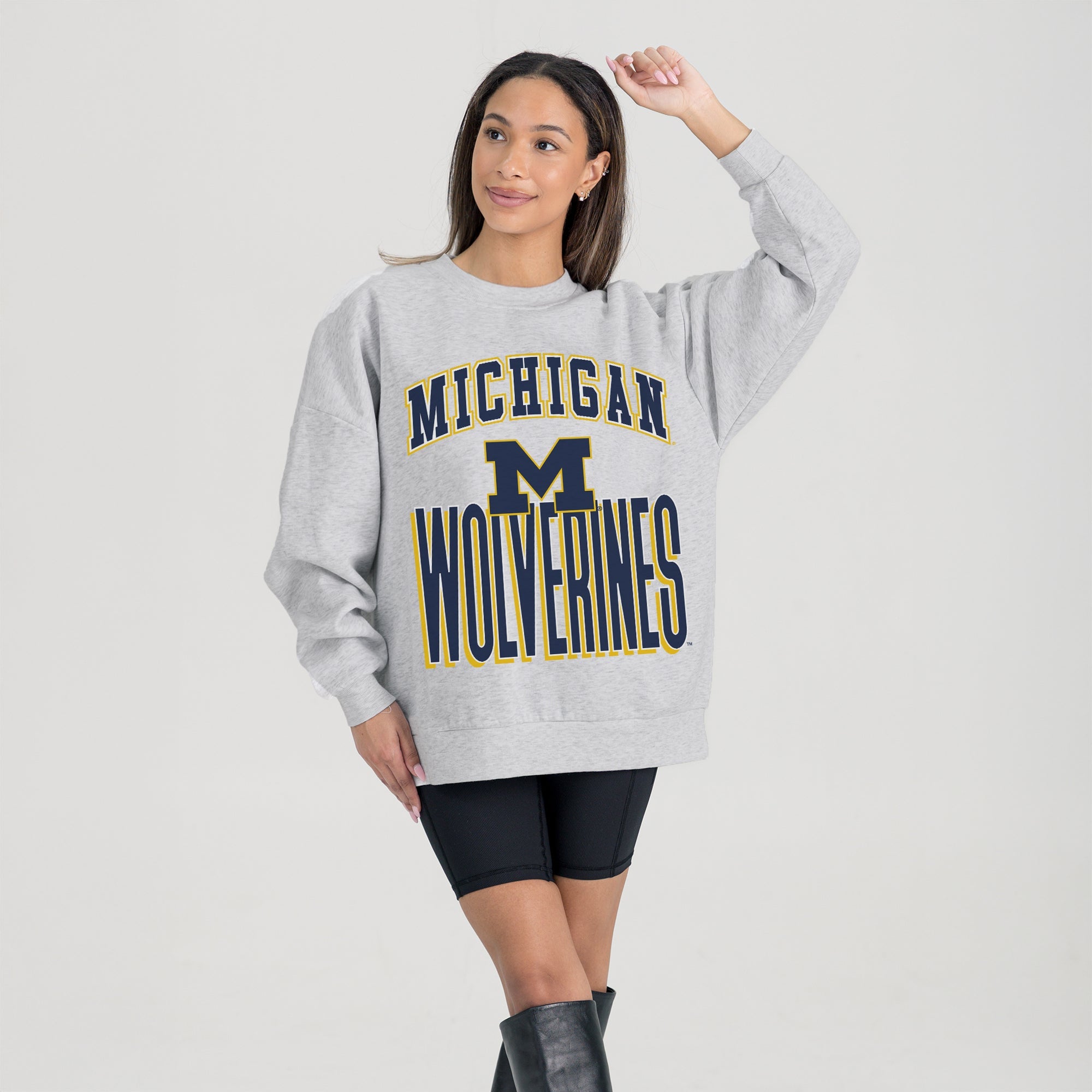 MICHIGAN WOLVERINES FIERCE FOCUS PREMIUM FLEECE DROP SHOULDER CREWNECK PULLOVER