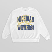 MICHIGAN WOLVERINES FADED FORMATION PREMIUM FLEECE DROP SHOULDER CREWNECK PULLOVER