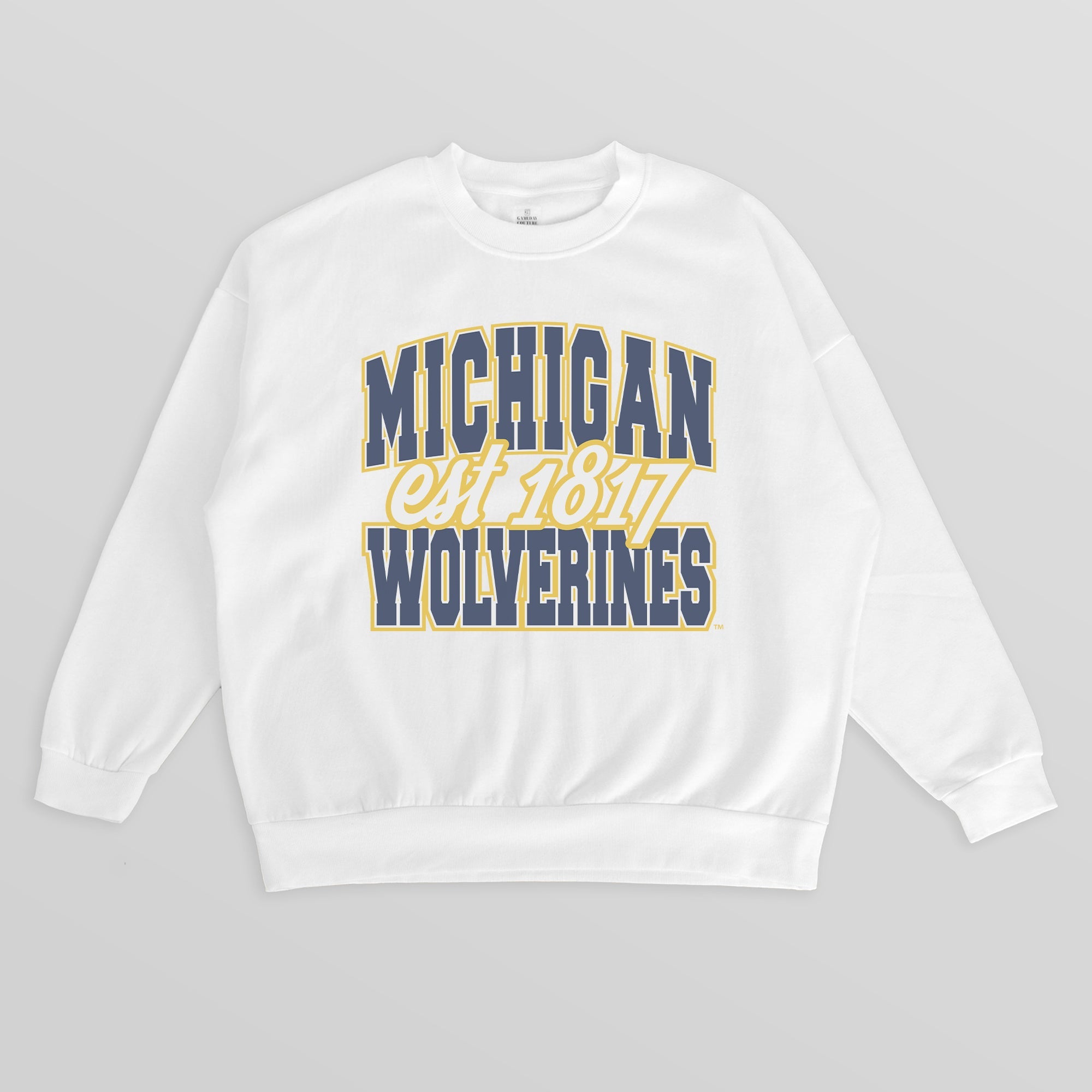 MICHIGAN WOLVERINES FADED FORMATION PREMIUM FLEECE DROP SHOULDER CREWNECK PULLOVER