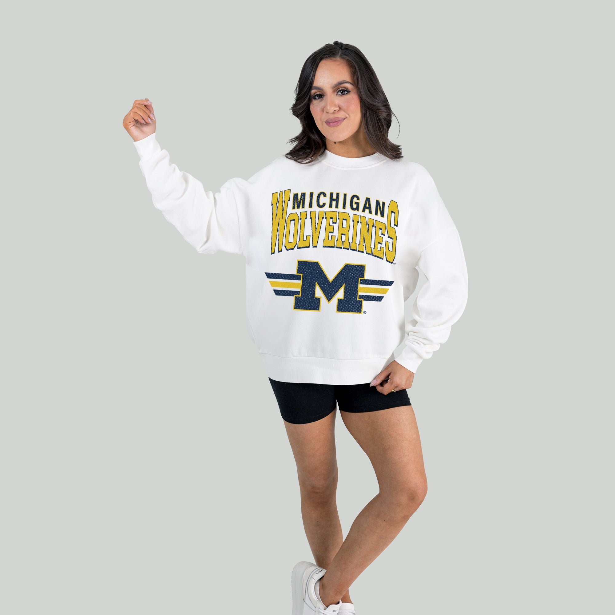 MICHIGAN WOLVERINES SWIFT STRIKE PREMIUM FLEECE DROP SHOULDER CREWNECK PULLOVER