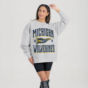 MICHIGAN WOLVERINES PENNANT PRIDE PREMIUM FLEECE DROP SHOULDER CREWNECK PULLOVER