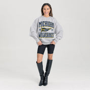 MICHIGAN WOLVERINES PENNANT PRIDE PREMIUM FLEECE DROP SHOULDER CREWNECK PULLOVER