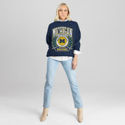 MICHIGAN WOLVERINES CLASSIC ARCHIVES PREMIUM DROP SHOULDER FLEECE CREWNECK PULLOVER