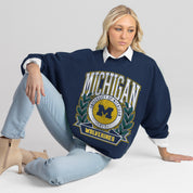 MICHIGAN WOLVERINES CLASSIC ARCHIVES PREMIUM DROP SHOULDER FLEECE CREWNECK PULLOVER
