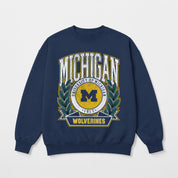 MICHIGAN WOLVERINES CLASSIC ARCHIVES PREMIUM DROP SHOULDER FLEECE CREWNECK PULLOVER