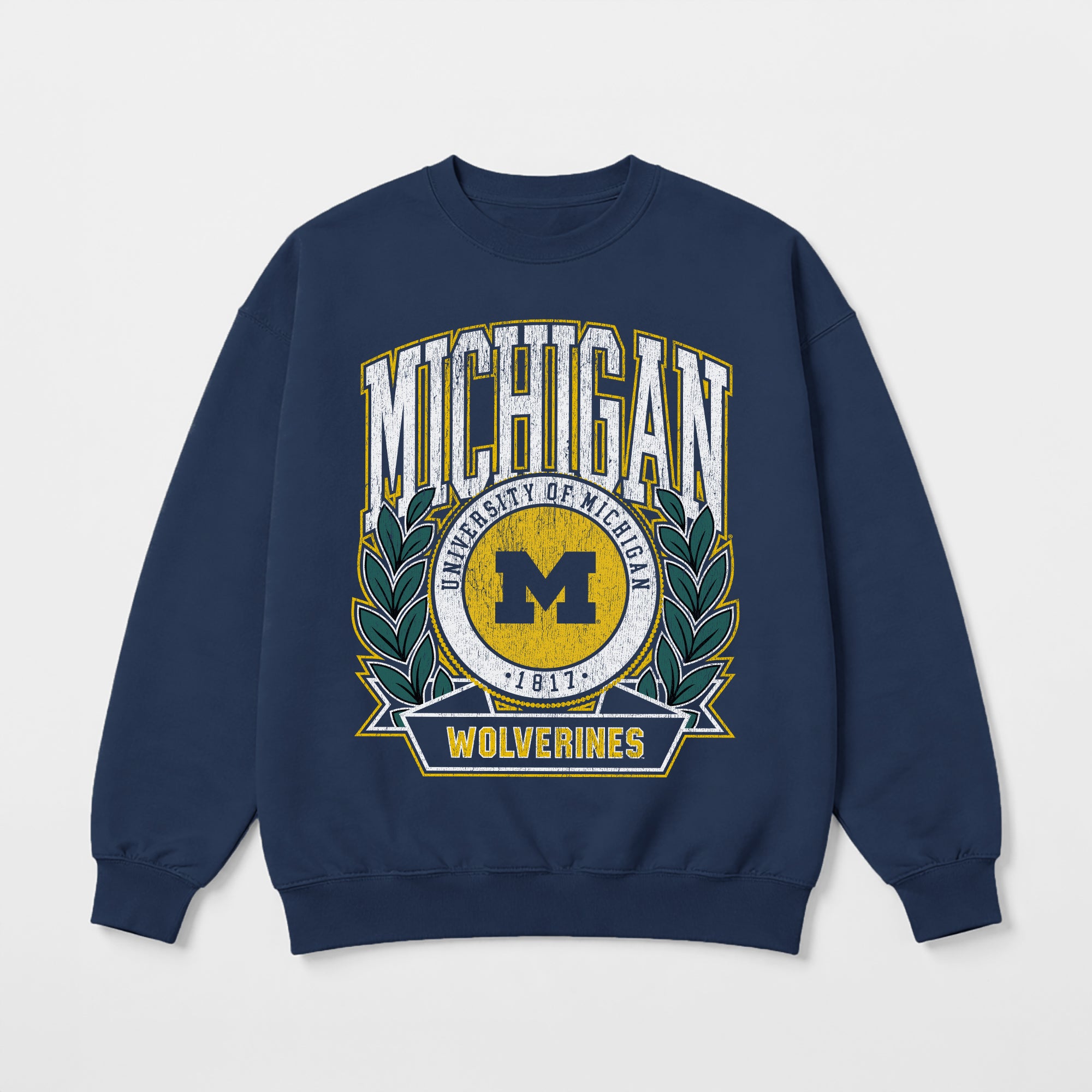MICHIGAN WOLVERINES CLASSIC ARCHIVES PREMIUM DROP SHOULDER FLEECE CREWNECK PULLOVER
