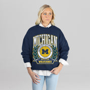 MICHIGAN WOLVERINES CLASSIC ARCHIVES PREMIUM DROP SHOULDER FLEECE CREWNECK PULLOVER