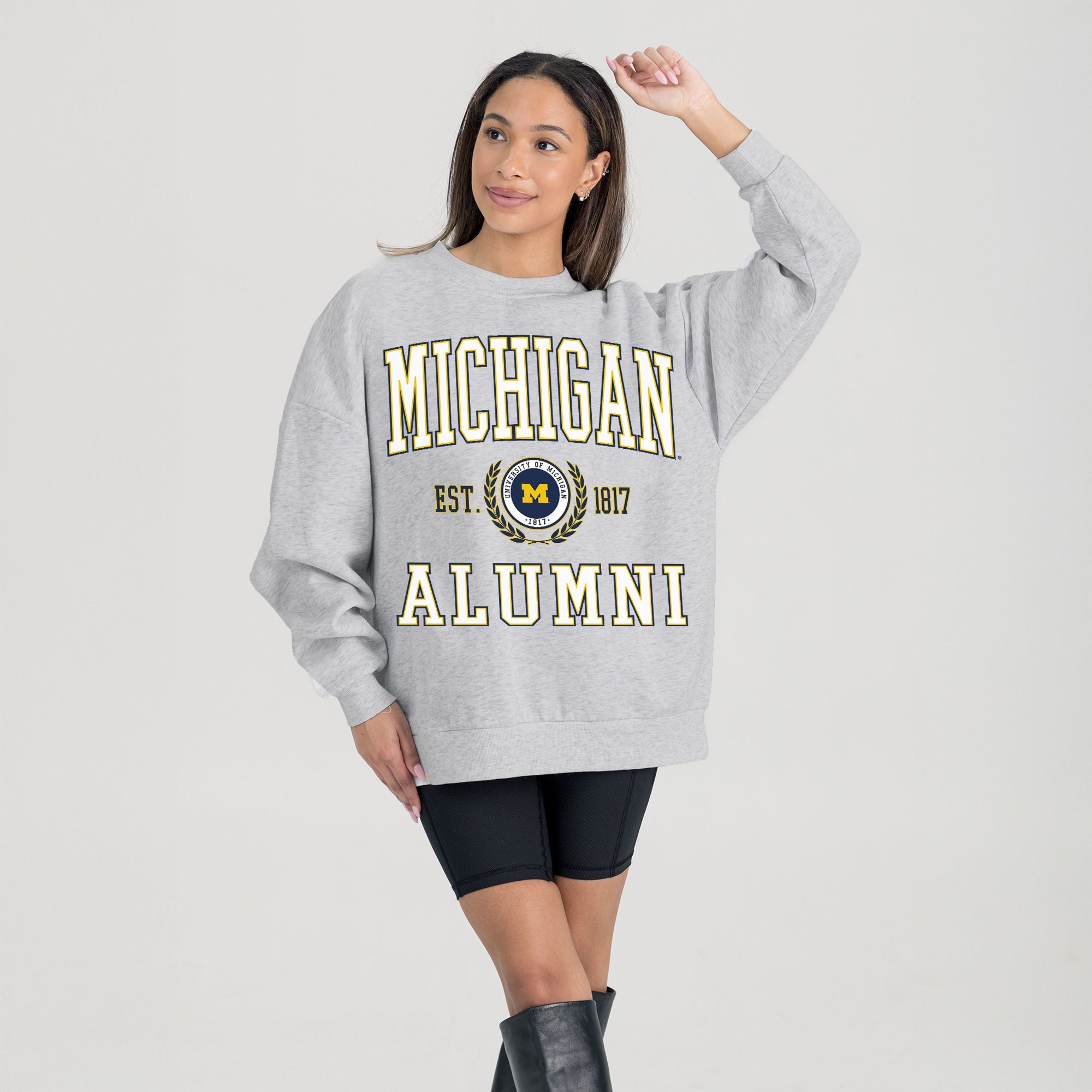 MICHIGAN WOLVERINES DEGREE UNLOCKED PREMIUM DROP SHOULDER FLEECE CREWNECK PULLOVER