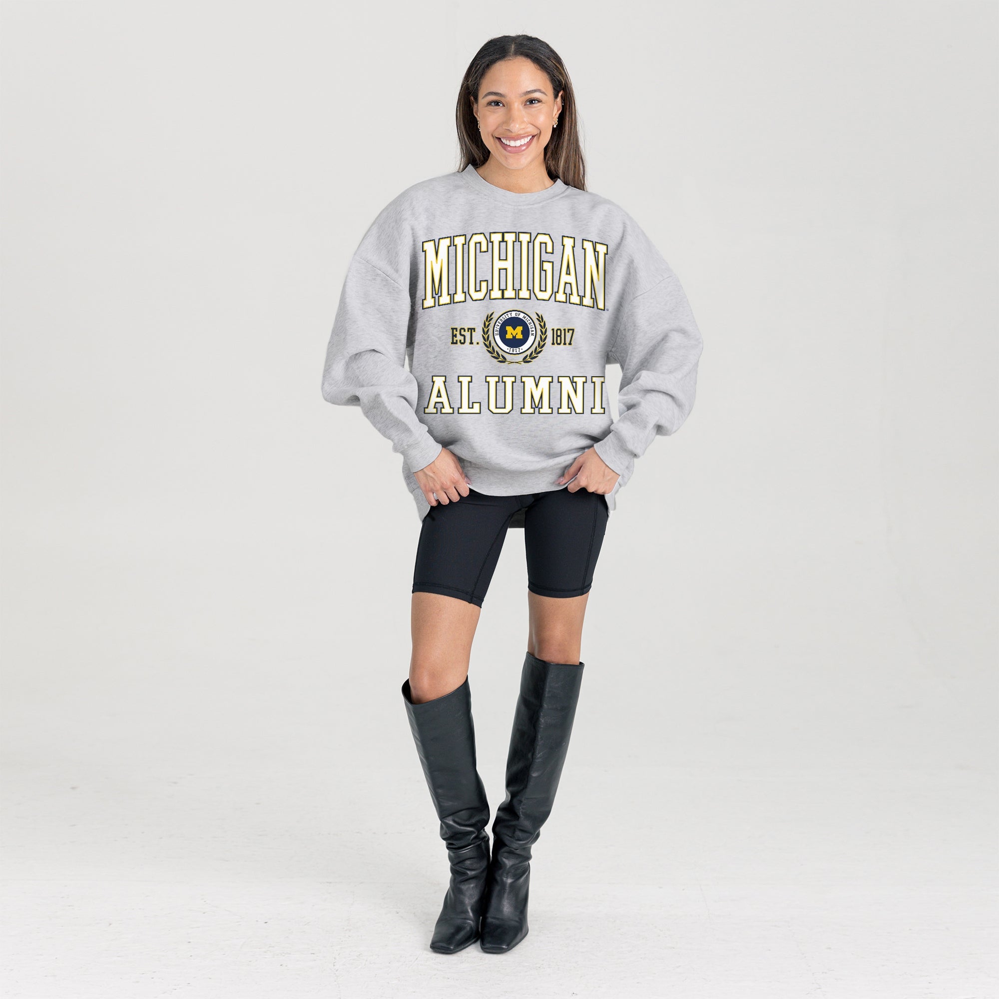 MICHIGAN WOLVERINES DEGREE UNLOCKED PREMIUM DROP SHOULDER FLEECE CREWNECK PULLOVER