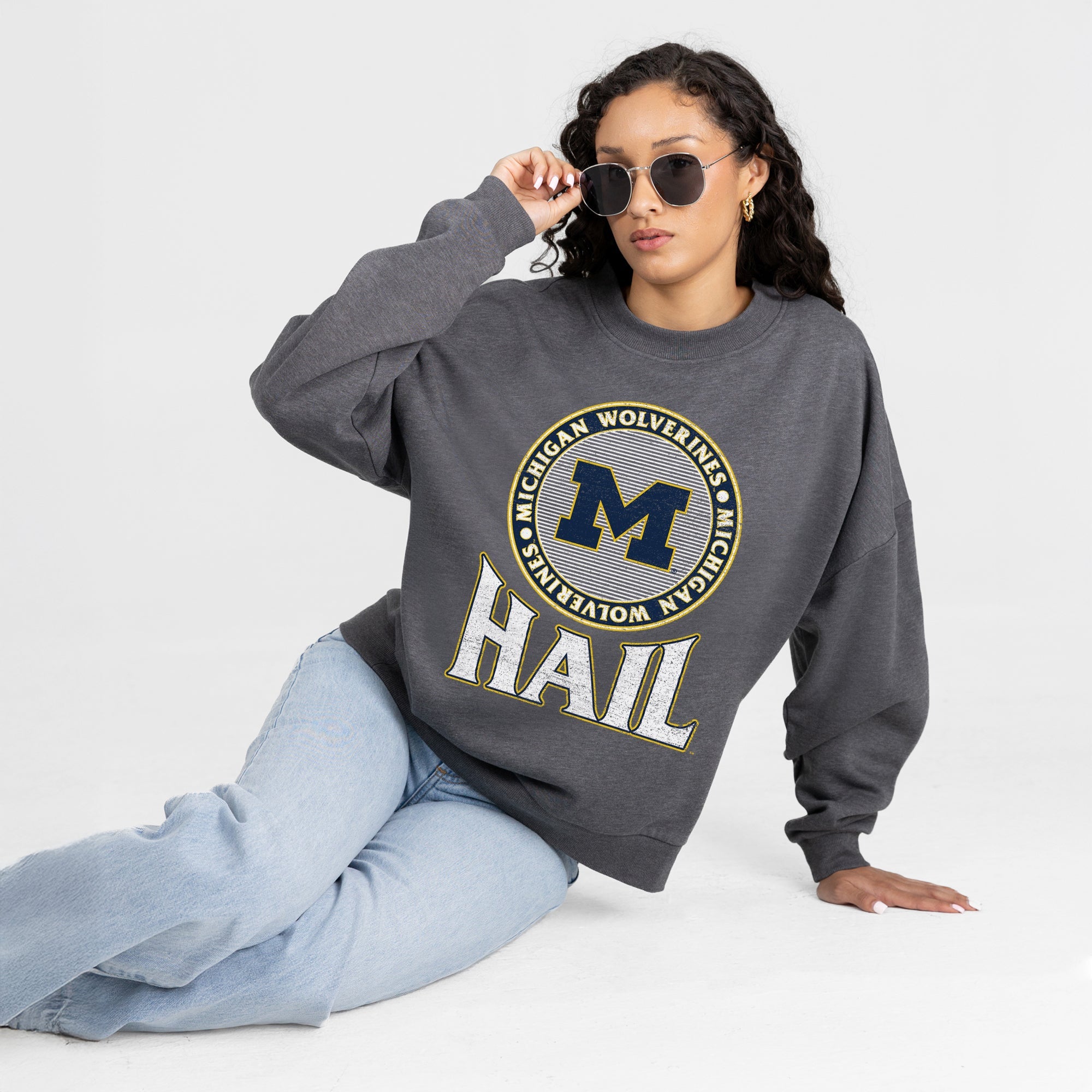 MICHIGAN WOLVERINES SATURDAY SEAL PREMIUM FLEECE DROP SHOULDER CREWNECK PULLOVER