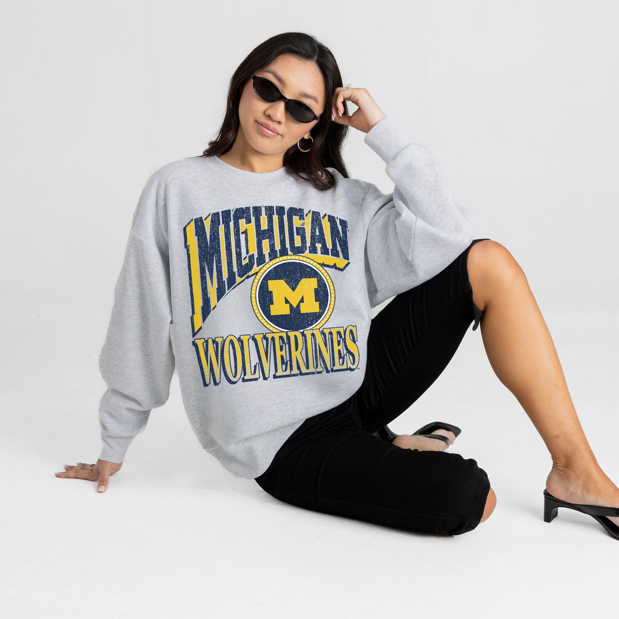 MICHIGAN WOLVERINES GAME ON PREMIUM FLEECE DROP SHOULDER CREWNECK PULLOVER